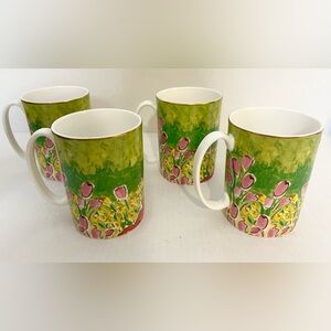 KATE SPADE NEW YORK Set of 4 LENOX Mugs Illustrated Collection Garden Variety